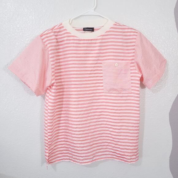 Gianna Tops - Vintage 80s Gianna Top Womens  L Striped Lightweight T Shirt Summer Crinkle